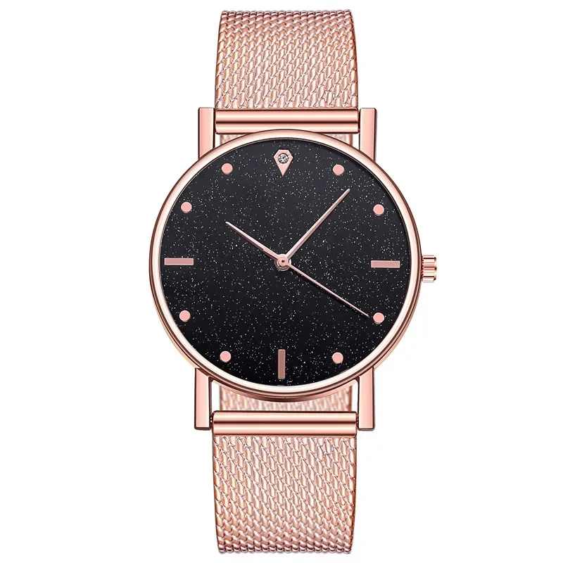 Relojes negros de lujo para mujer, correa de malla de cielo estrellado, reloj de pulsera de cuarzo a la moda para mujer, reloj para mujer, venta Simple