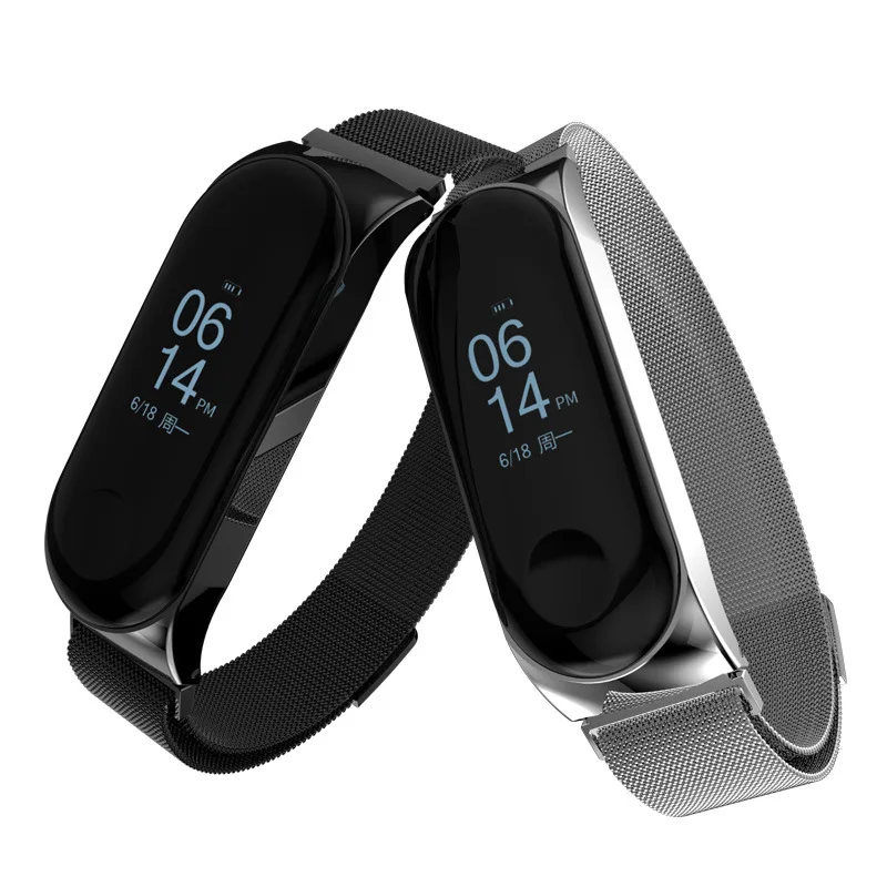 Moda pulseira de aço inoxidável metal para xiaomi mi banda 3 4 pulseira magnética ouro para miband 3 4 pulseira malha correia correas