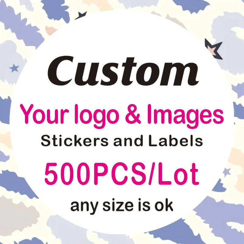 

500PCS Custom Stickers and Customized Logos Packaging Name Party Wedding Birthday Print Your Own Sticker Personalized Stickers