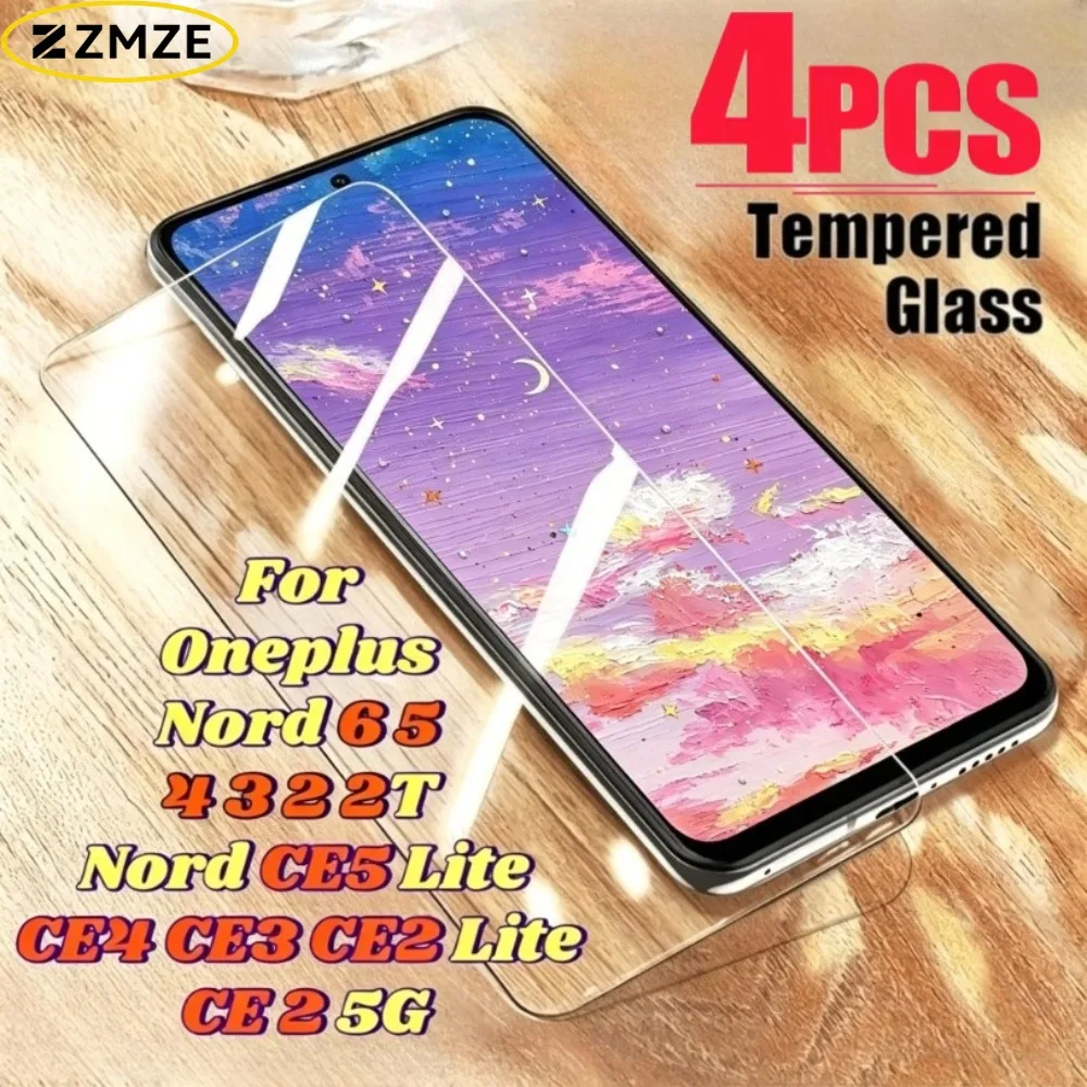

4Pieces High-Definition 9H Tempered Glass Protective Films For Oneplus Nord CE5 CE4 CE3 CE2 Lite CE2 5G Nord 2 2T 3 4 5 6 Series