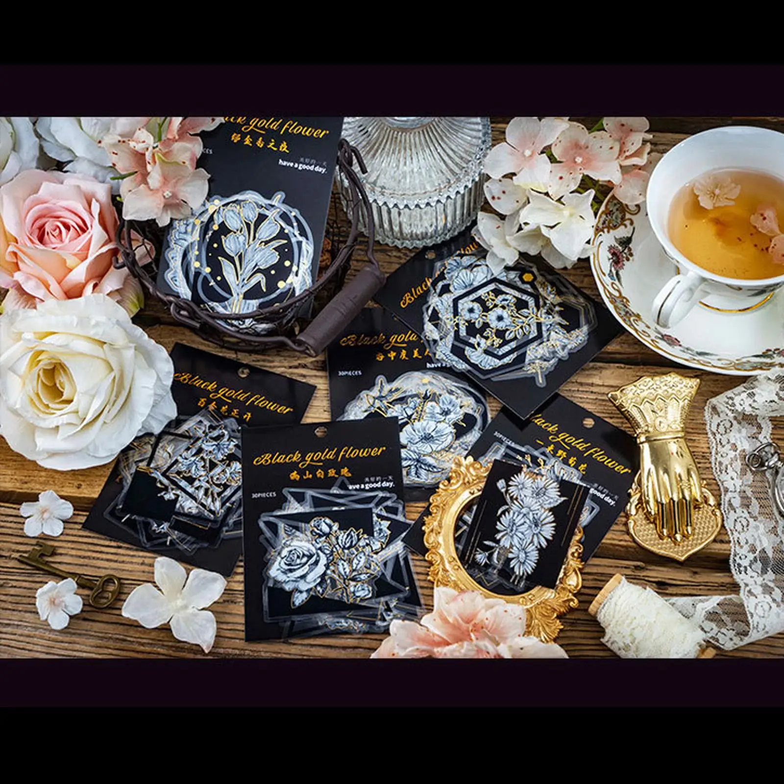 5 × 30 قطعة من ملصقات الزهور لشريط حساب اليد على الطراز القديم ملصق المزارعون المزخرف للحقيبة