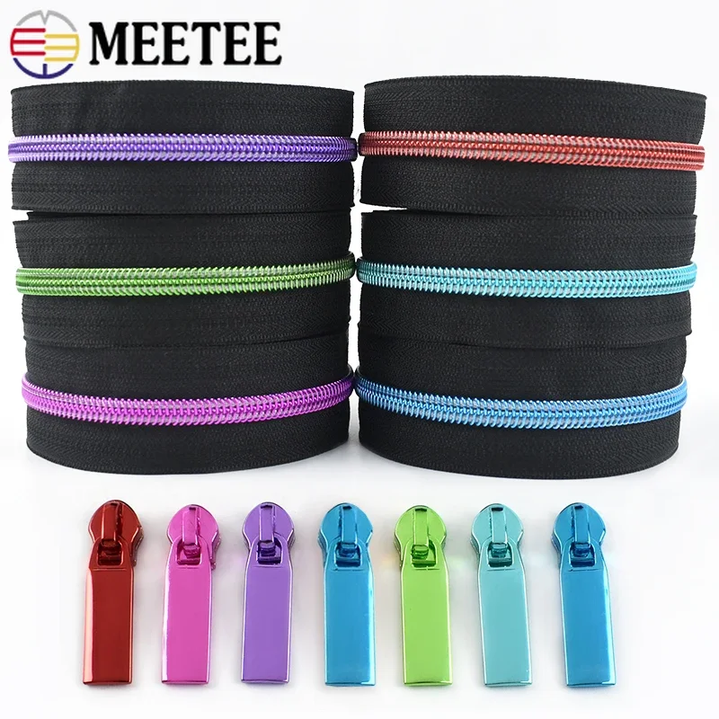 1-5Meters Meetee 5# Nylon Roll Zippers + Zipper Slider Bag Jacket Coat Zip Puller Repair Kit Decorative Zips Closure Accessories