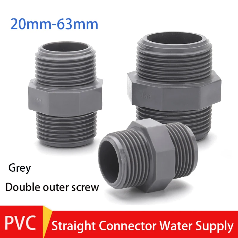 1/2/5pc PVC Grey OutSide Male Thraed Straight Connector 20/25/32/40/50/63mm Water Pipe Adapter Aquarium Tank Tube Fittings