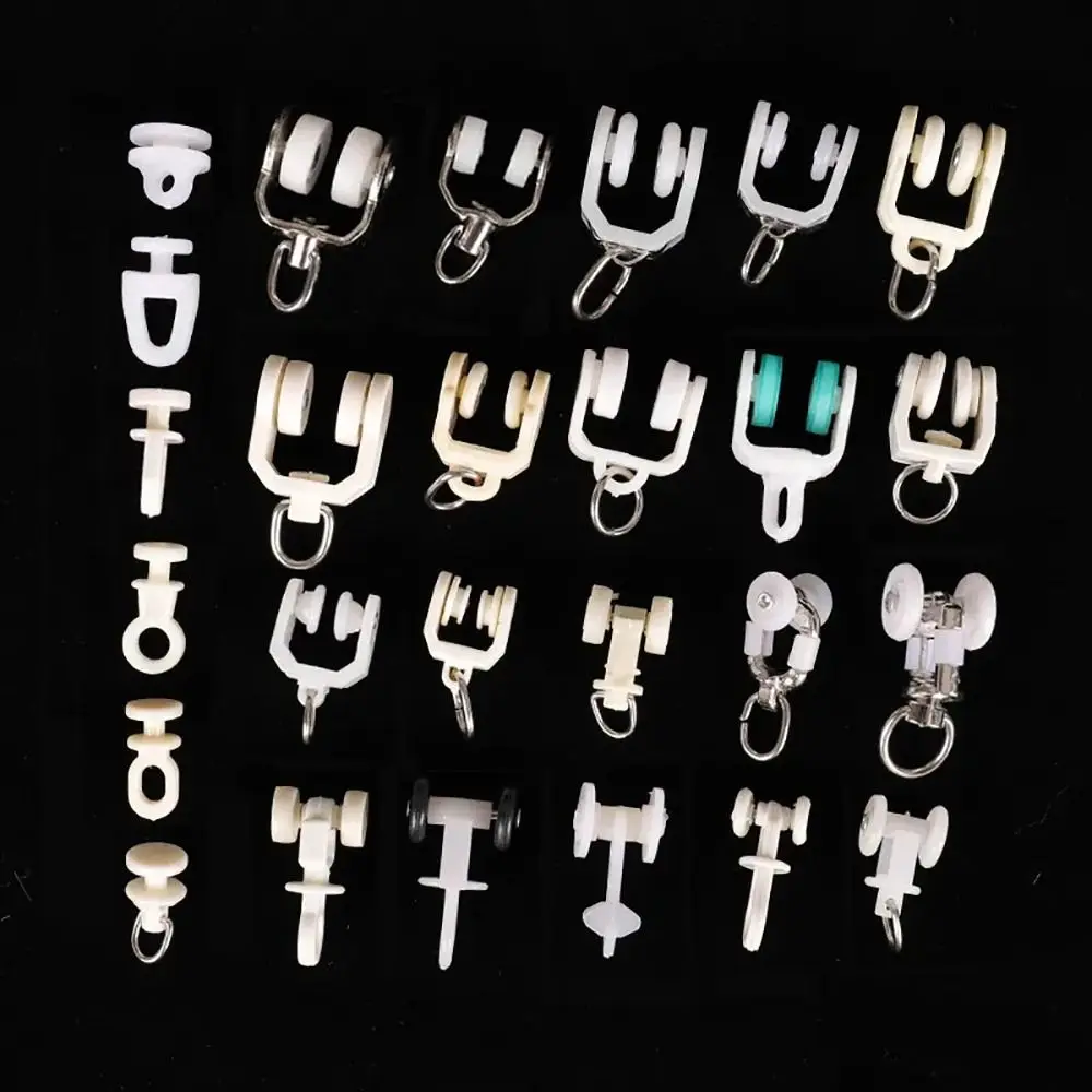 

10 шт., прямые изогнутые ролики для штор, колеса для рельсов, крючок для штор, кольцо-ползунок, декоративный карниз, шкив