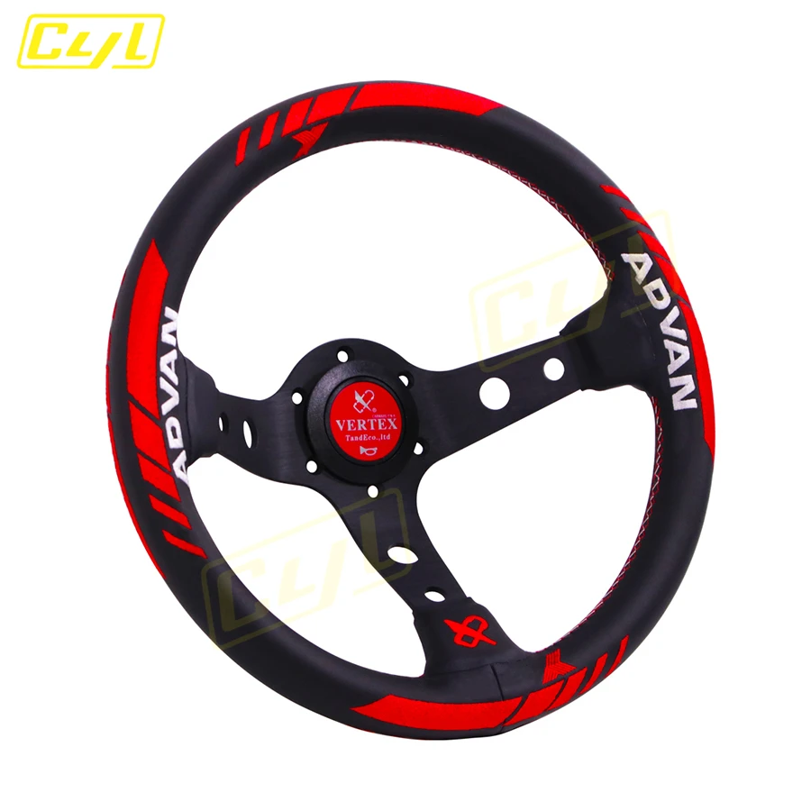 13inch Vertex Embroidery Leather Steering Wheel Deep Dish Drifting Sports Steering Wheel Version 2