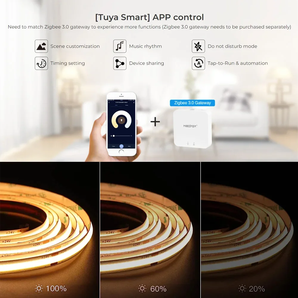Miboxer E2-ZR 2In1 Zigbee 3.0+2.4GHzRF Smart LED Controller Single/Dual Color LED Strip Dimmer with 2.4G Remote Control fr Alexa