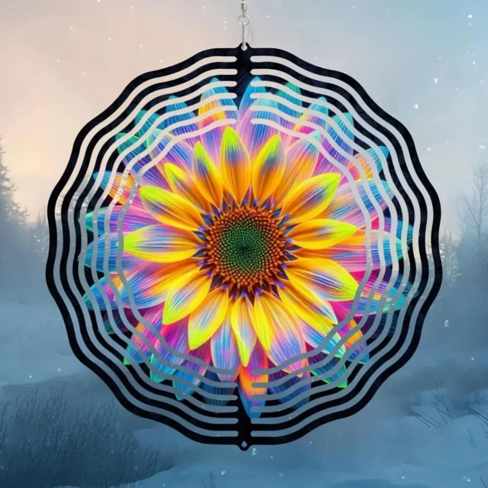 CIFBUY 10 Inch Glow in Dark Neon Metal Wind Spinner Hand Forged Kinetic Art Garden Decor Outdoor Yard Ornament Hanging Art