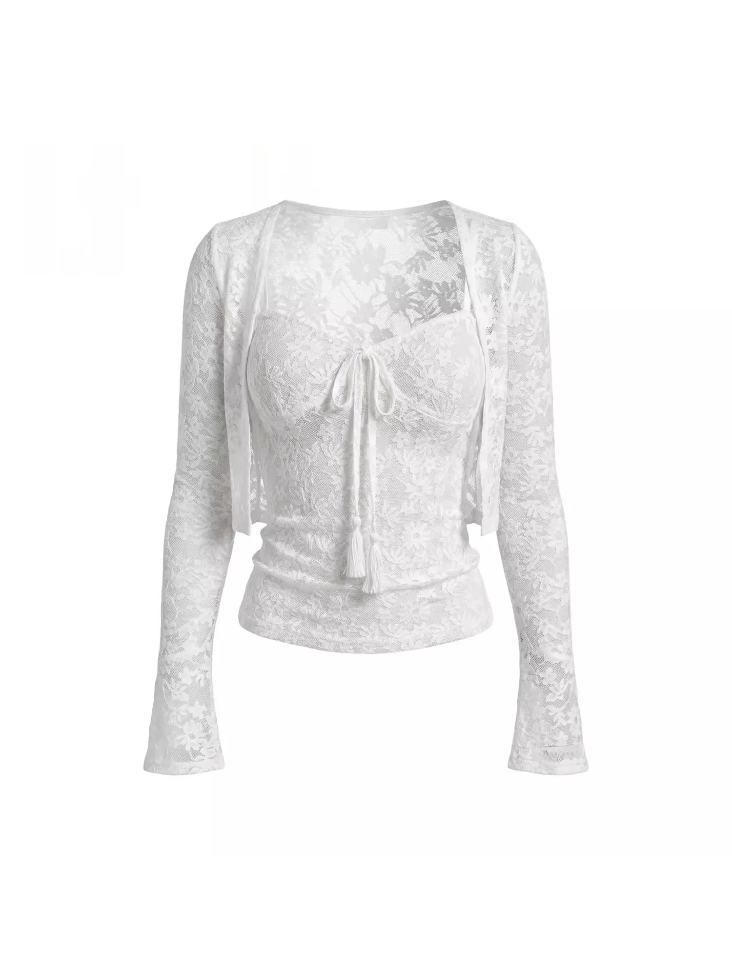 

Pure Desire Embroidered Sweet Tie Waist Slim Fit Women's 2026 Spring Summer New Sle Versatile Open Cardigan Two-Piece Set