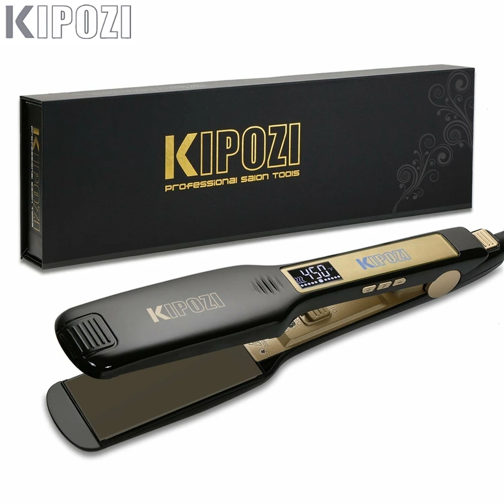 2024 KIPOZI Professional Titanium Flat Iron Hair Straightener with Digital LCD Display Dual Voltage Instant Heating Curling Iron