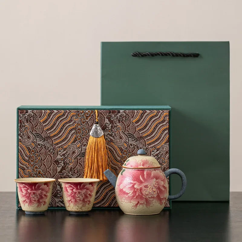 Colorful Tea Ceremony Kung Fu Tea Set, One Pot and Two Cups, High-end Household Teapot and Cups, Practical Gift Set for Teachers
