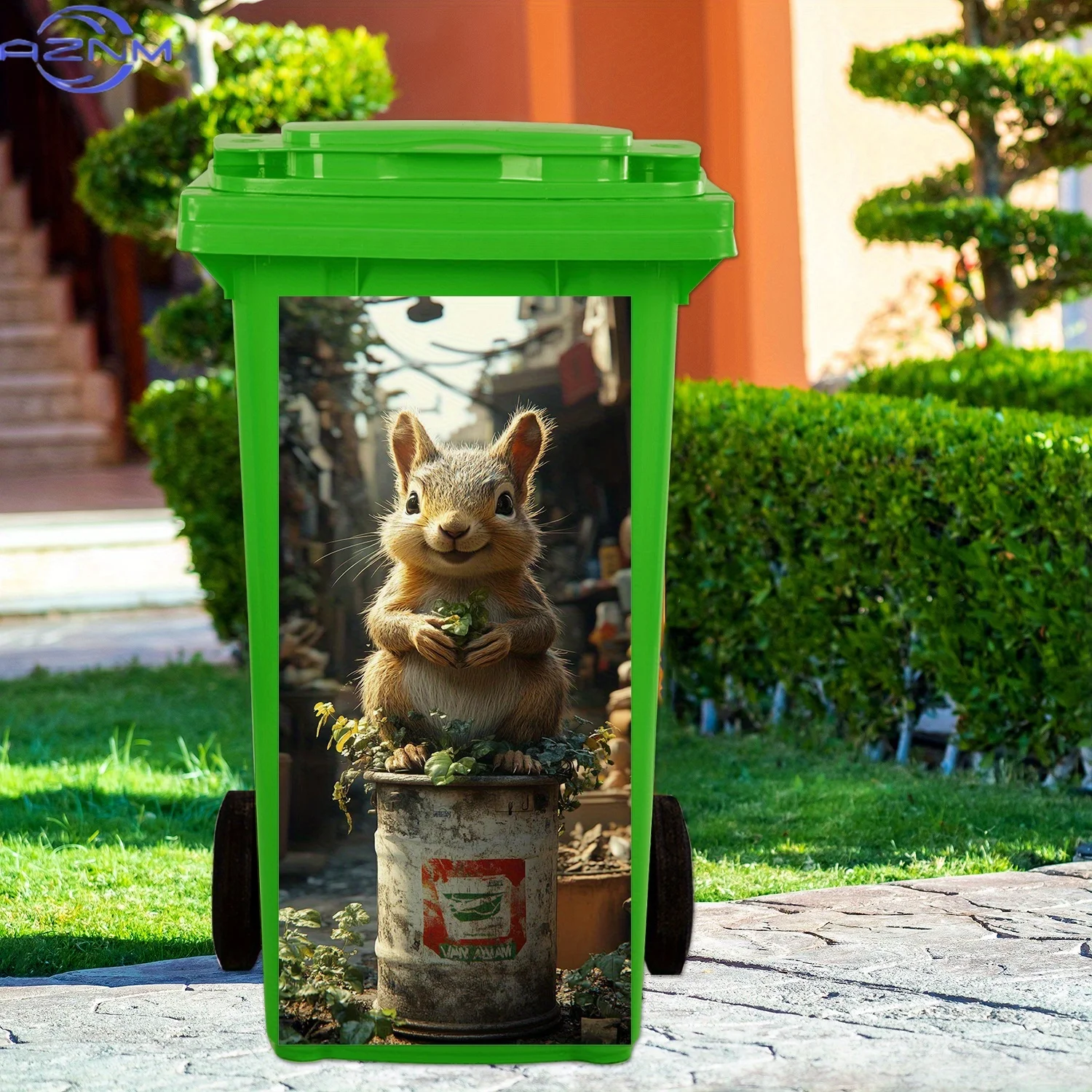 1pc of Decoration: Squirrel on Trash Can PVC Wall Sticker, Self-adhesive, Waterproof, Oil- Trash Can Decal, High-temperature ,