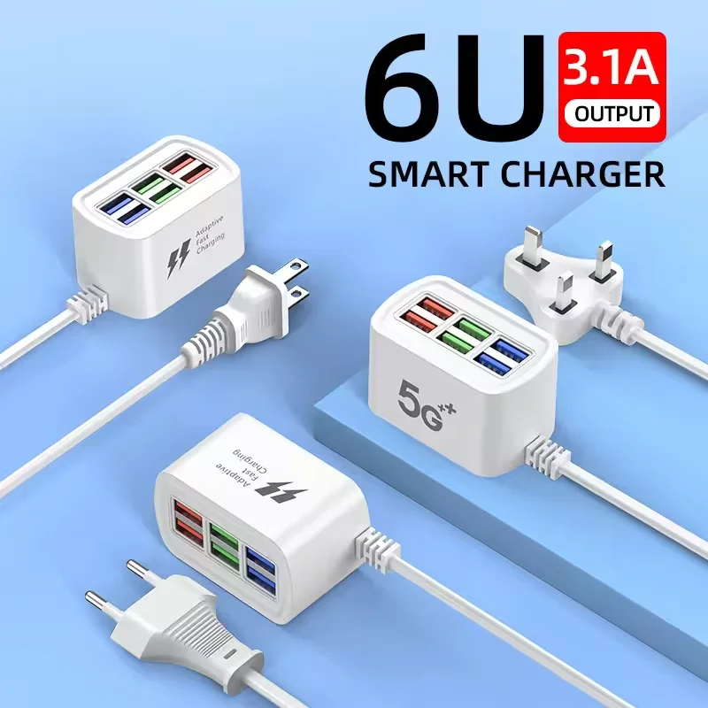 6 في 1 USB متعدد المنافذ شاحن الهاتف شحن سريع محول الهاتف آيفون Xiaomi هواوي سامسونج شحن سريع شاحن الهاتف #1