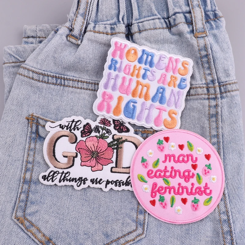 Self Encourage Iron On Patches For Clothing Thermoadhesive Patch Positive Signs Embroidery Patch For Clothes Personality Sticker