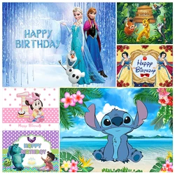 7x5ft Vinyl Princess Minnie Stitch Frozen Elsa Lion King Belle Monsters, Inc Bluey Backdrop Kids Birthday Party Photo Background