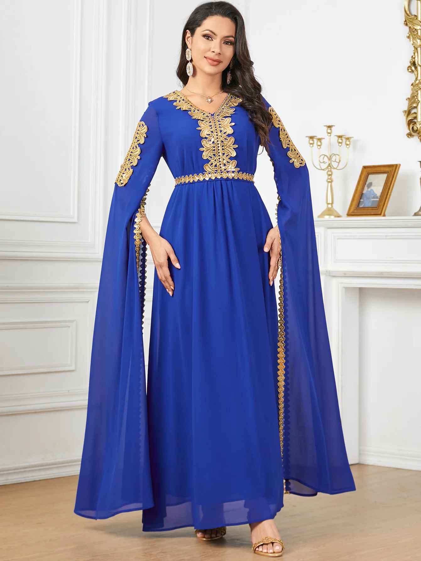 

Dubai Fashion Solid Chiffon Evening Party Gown Turkish Women Long Dresses With Cloak Moroccan Kaftan Saudi Clothing 2024 New