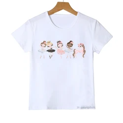 Kawaii Girls T Shirts Ballet Dance Girls Cartoon Print Girl Clothes Dancer Tshirt Summer Children'S Clothing Tshirt Short Sleeve