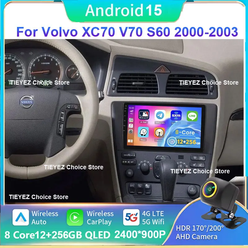 Radio con Pantalla Android 15 para Auto, Unidad Principal para Volvo XC70 V70 S60 2000-2003, 2DIN, DVD, Estéreo, GPS, Bluetooth, Navegación