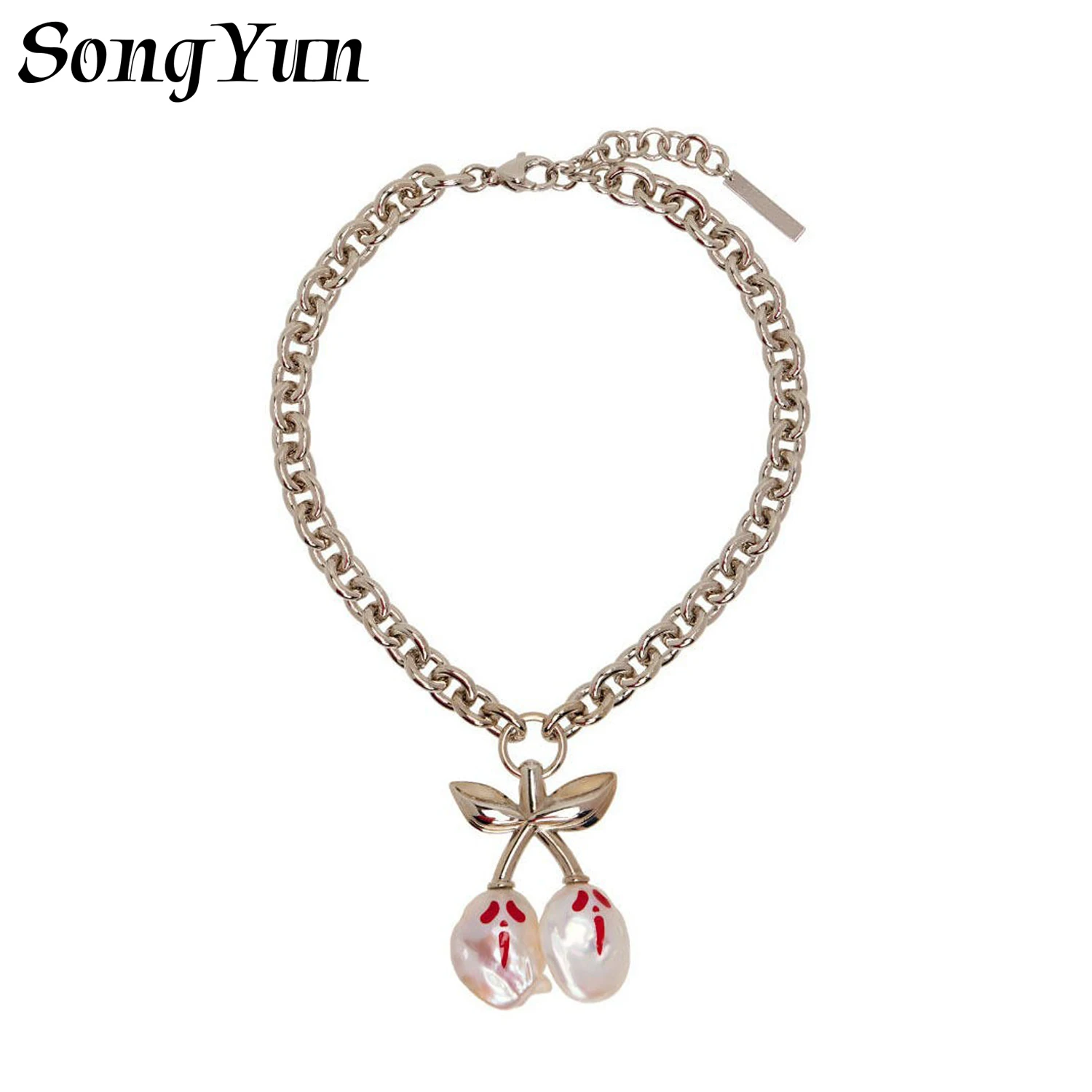 

Retro French Simple Cherry Shaped Pearl Pendant Necklace Luxurious Design Fashion Women's Clavicle Chain Necklace