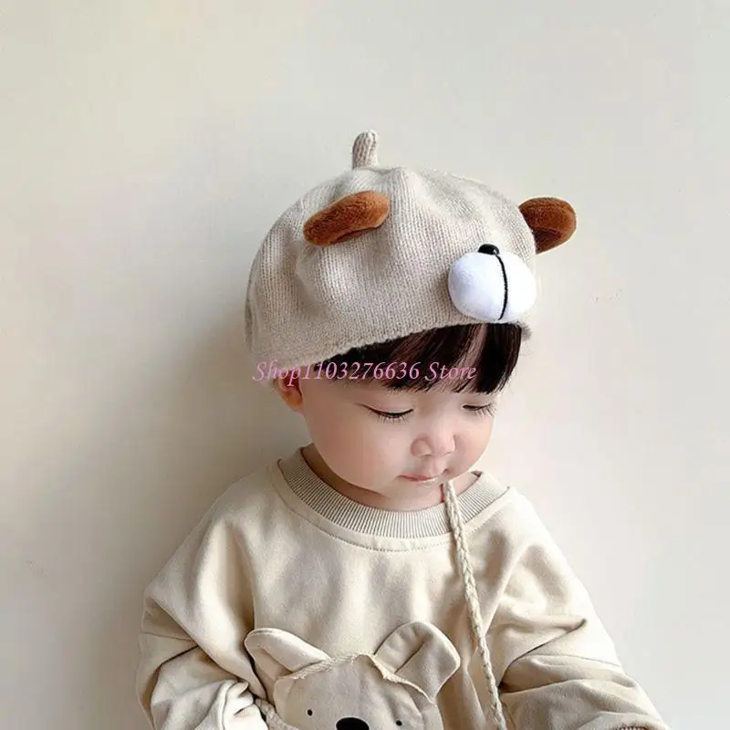 

R6FD Cartoon Bear Knitted Cap for Boys Girls Windproof Autumn Winter Beanie Hat