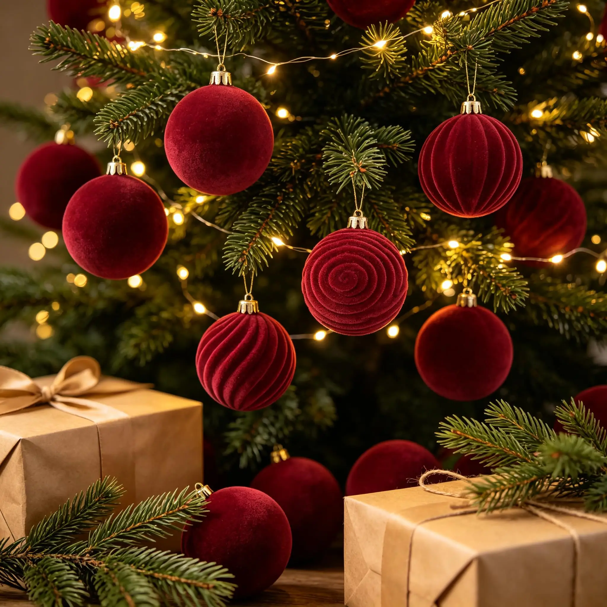 GAOMON Flocked Velvet Christmas Ball Ornaments Set, Shatterproof Plastic Xmas Tree Baubles - Luxury Vintage Textured Finish - Hanging Holiday Decor For Home & Party