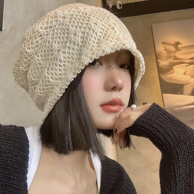 

Trendy Hollow Out Knitted Hat Women Casual Pile Cap Breathable Headscarf Decorative Headwrap For Women Girls