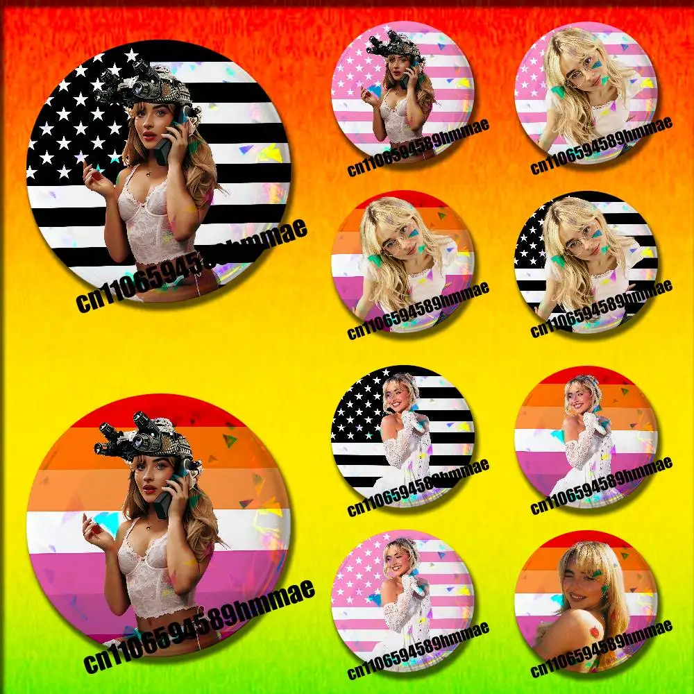 

For S-Sabrina Carpenter America USA Lesbian Emblem Round Pins Insignia Badge Cover Ornament 75mm Cosplay Brooch Button