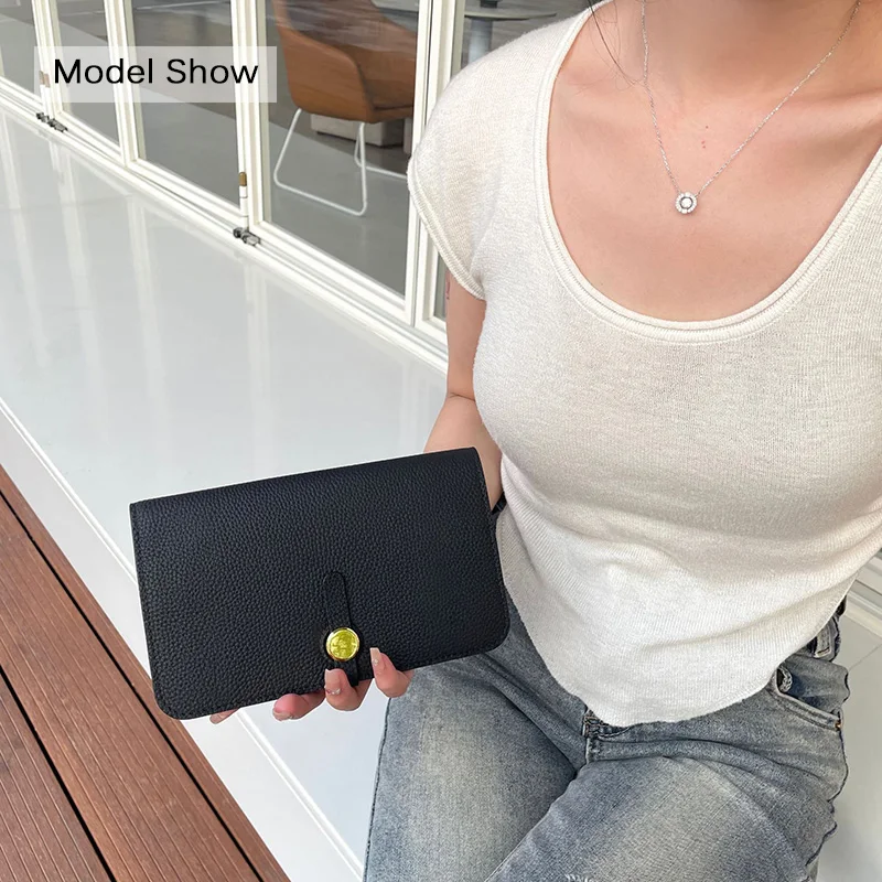 Genuine Leather Women Wallets First Layer of Cowhide Clutch Bag High Capacity Long Wallet With Coin Purse Phone Hasp Clutches