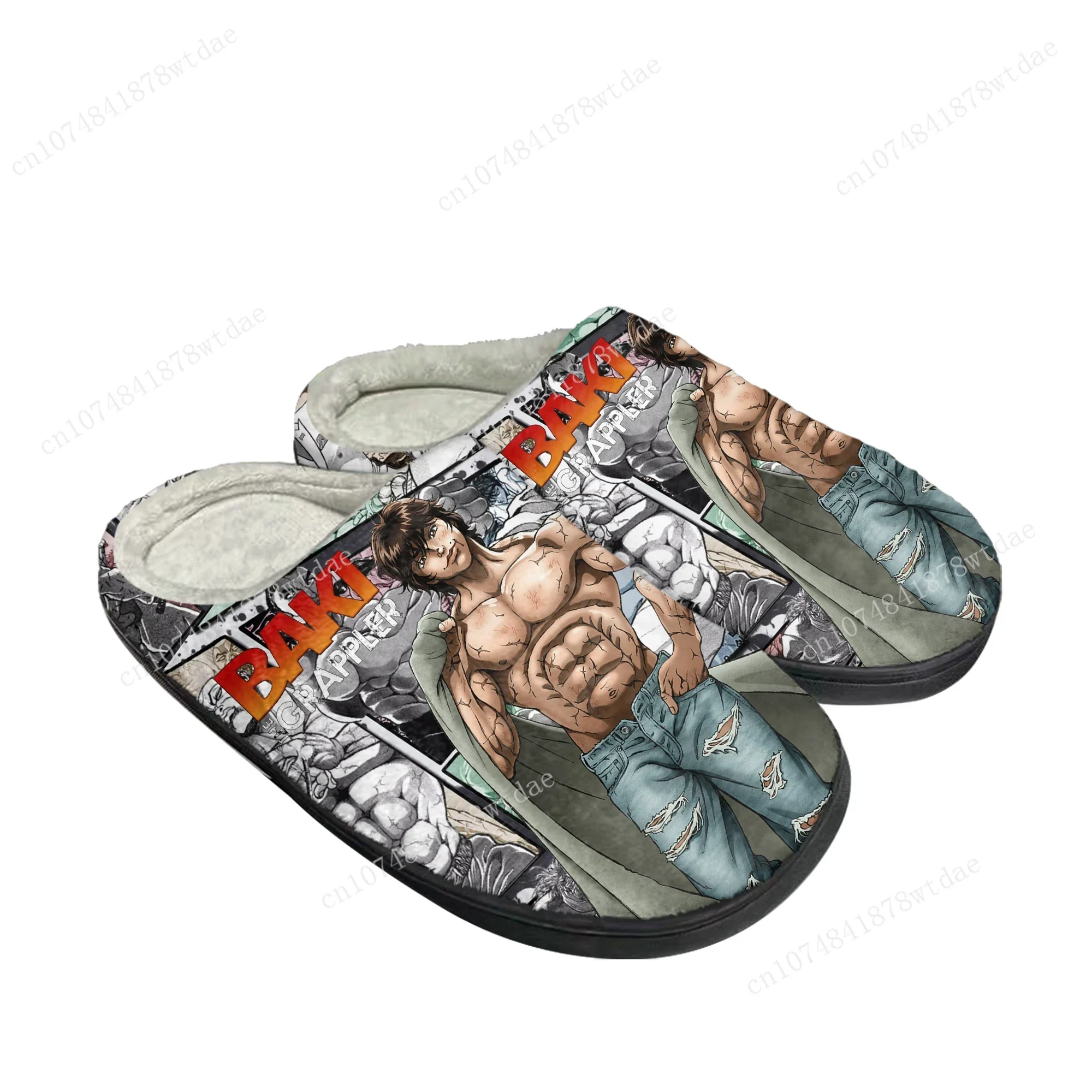 Baki The Grappler Hanma Baki Chinelos de algodão para homens e mulheres, sapatos de quarto de pelúcia, chinelo interior personalizado, manter aquecido, juventude, menino, menina