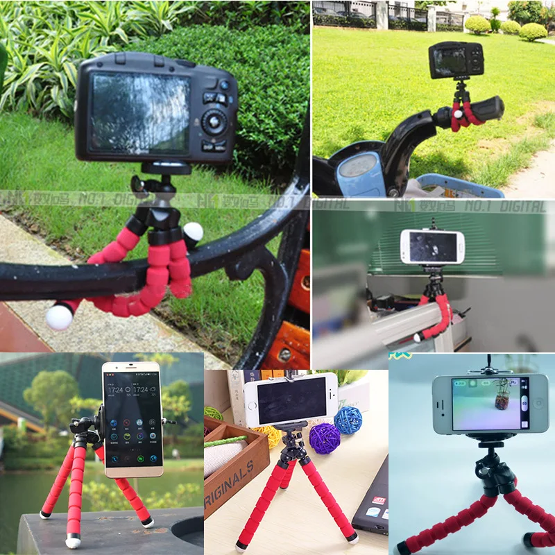 Mini mobile phone stand desktop three-legged black blue red sponge portable suitable for camera mobile phone live YouTube