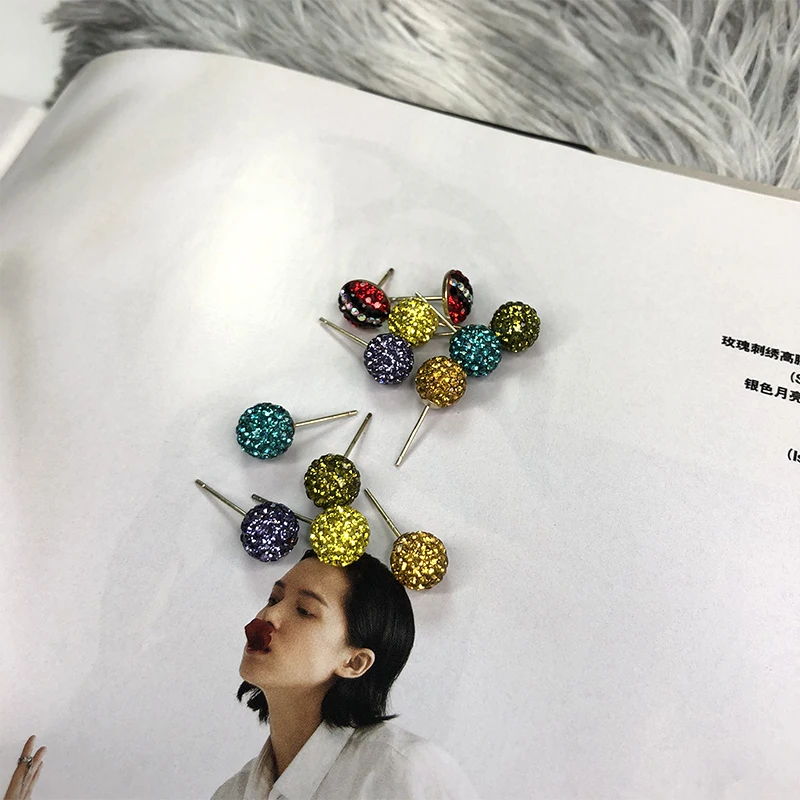 

TUMBEELLUWA Silver Czech Drill Rhinestone Rainbow Color Stud Earrings Women Jewelry Fashion Girls Gift