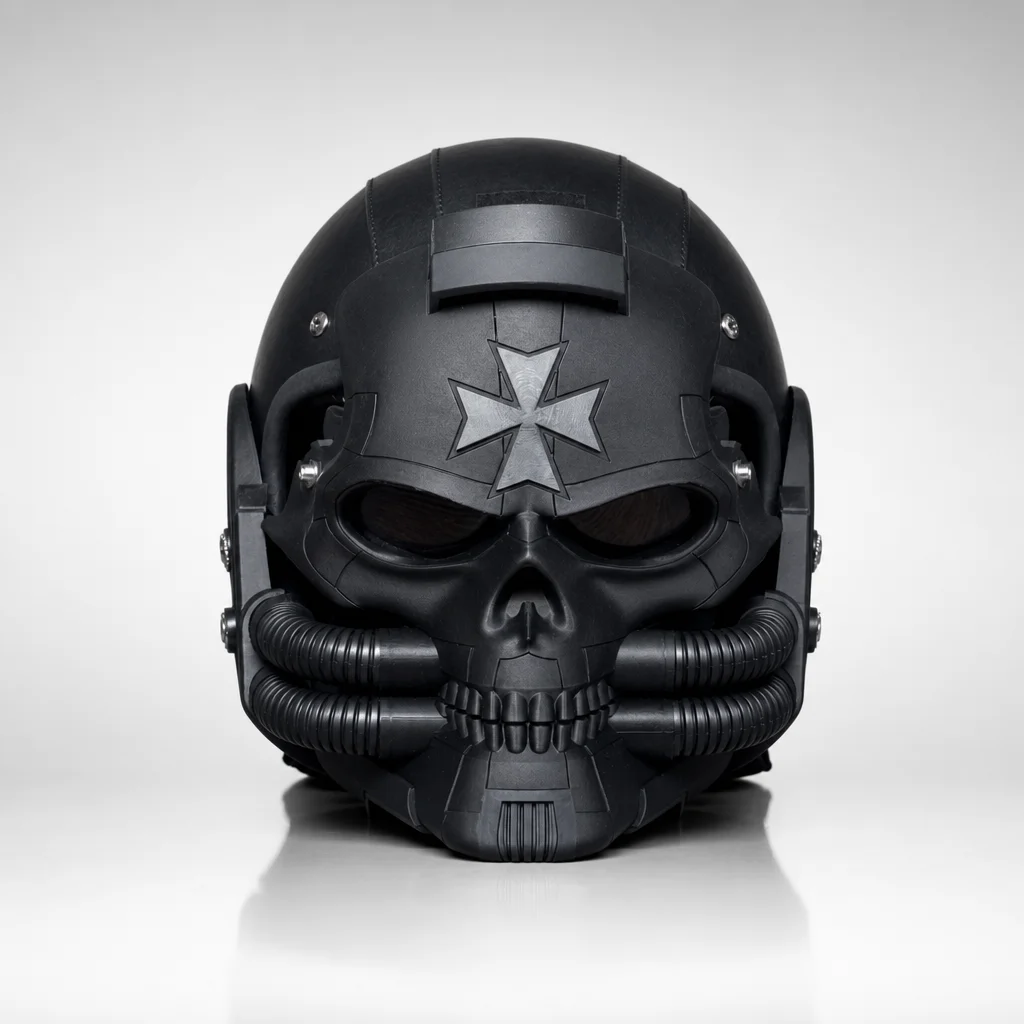 Custom Skull Face Motorcycle Half Helmet Removable Mask Gothic Biker Leather Matte Black   Knight Cyberpunk Style