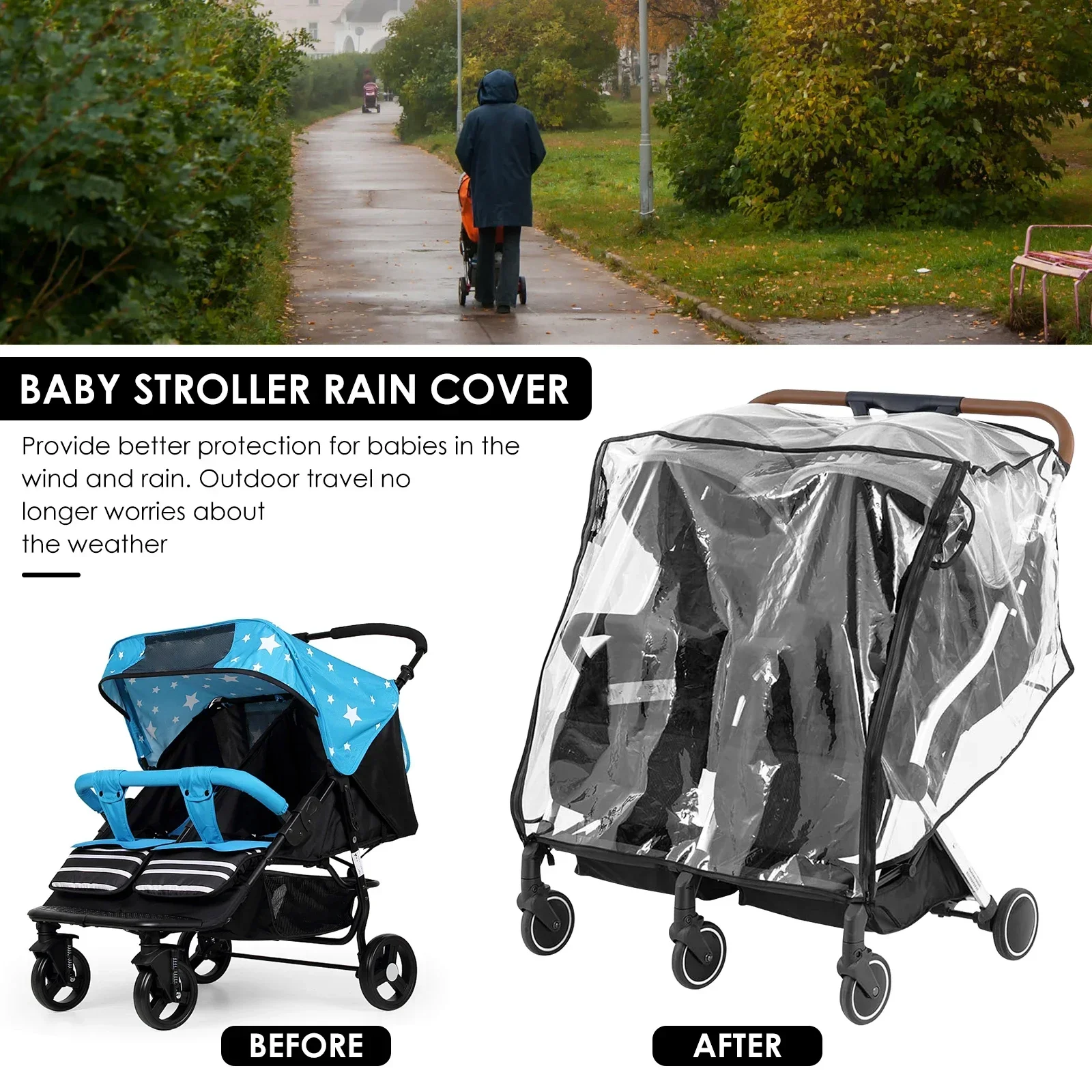 Double Stroller Rain Cover Universal Rain Cover for Side by Side Baby Stroller Stroller Raincoat Twins Stroller Cover NEW