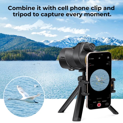 Imagen 2 del producto Telescopio Monocular K&F CONCEPT 12X50, Lente de Prisma BAK4 Impermeable, Monocular HD para Acampar y Viajar con Soporte para Teléfono y Trípode