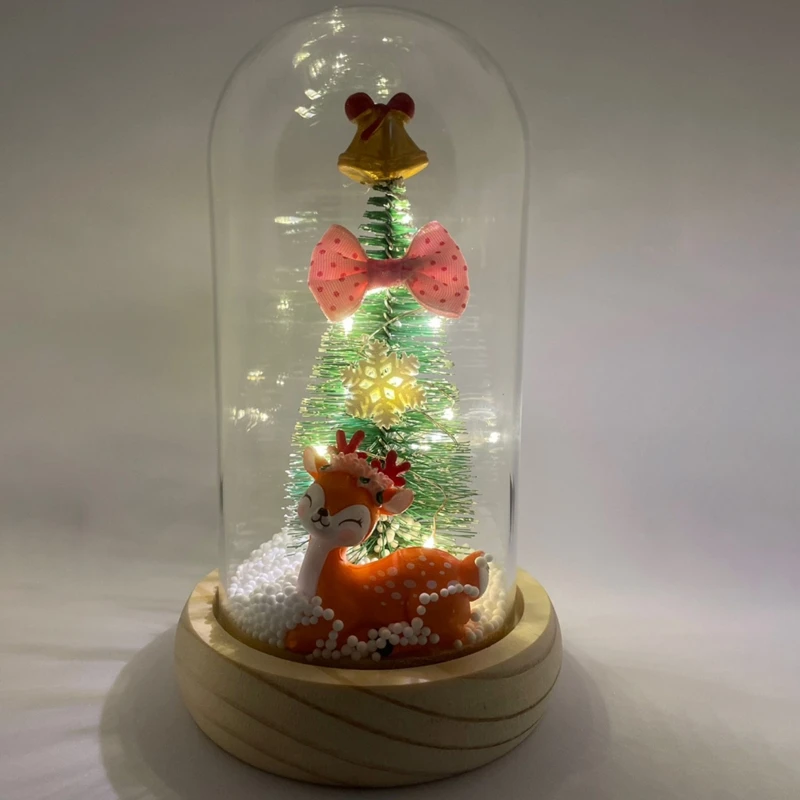 

Mini Glass Cover Christmas Tree In Dome Foil Flower Navidad Christmas Tabletop Decoration LED for Home Xmas Decor 2024 New Year