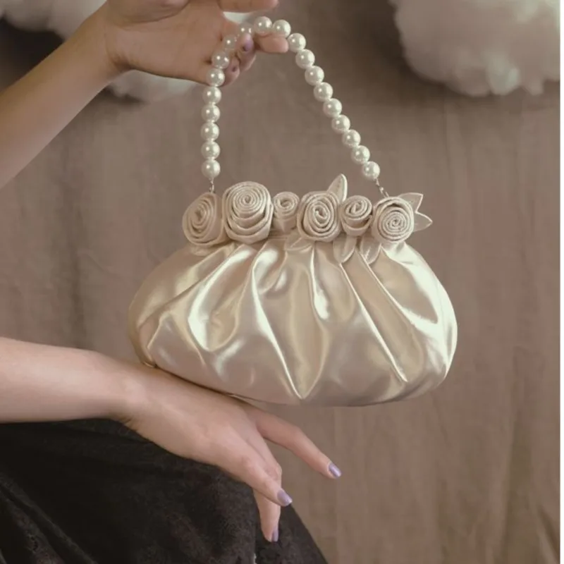 JIAERDI Vintage Cloud Y2k Hand Bag Purse Women Fairycore Aesthetic Floral Pearl Handbag Female Harajuku Sweet Elegant Handle Bag