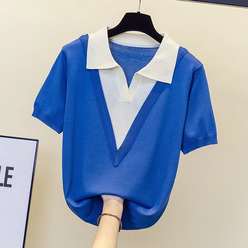 Jersey básico con cuello tipo Polo para mujer, Jersey holgado de gran tamaño, de punto, 2023