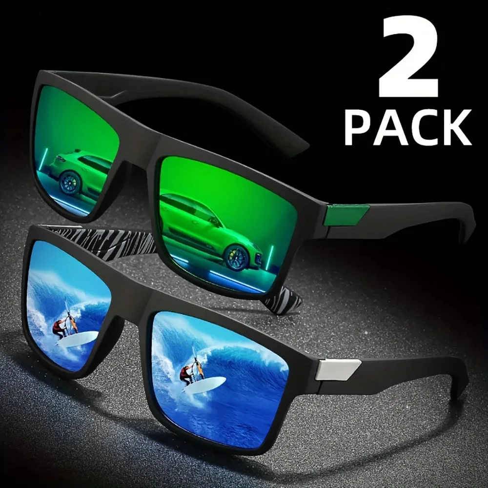 

2pcs Fashion Polarized Sports Glasses, Men's Driving Bicycle Fishing Glasses