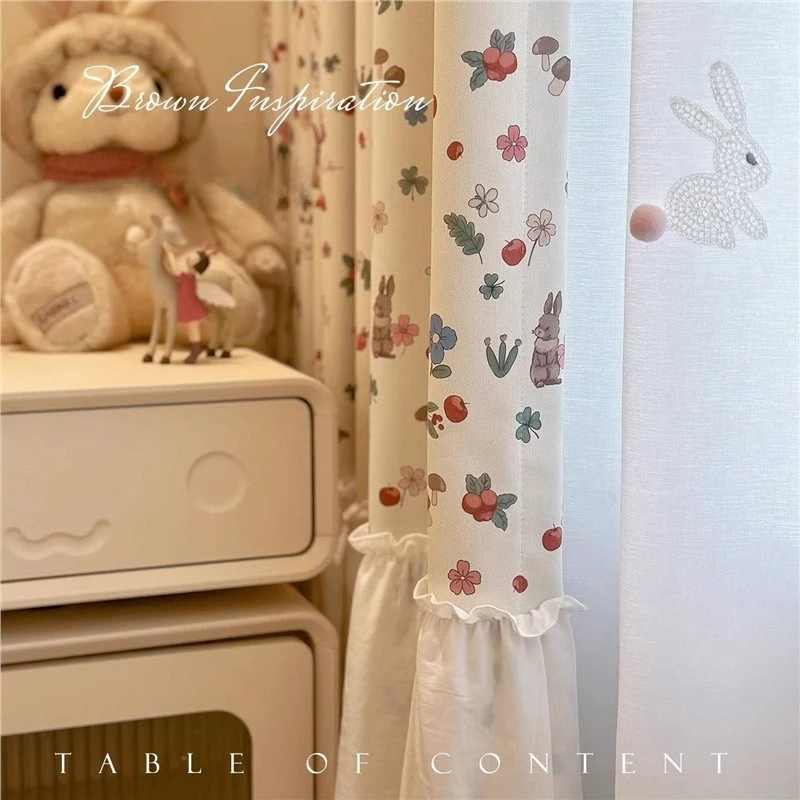 Little Flower Rabbit Cream French Children's Room Cute Cartoon Princess Girl Bedroom Blackout Skirt Curtain Design