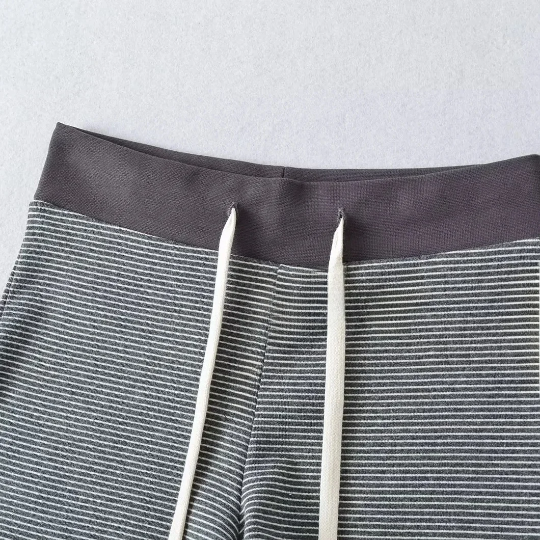 شورت نسائي أمريكي الطراز مريح بخصر واسع ورباط، بنمط مخطط وساق مستقيمة للارتداء الرياضي والمنزلي #4