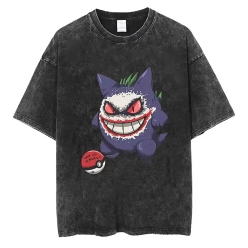 

MINISO Pokémon Anime Retro Washed T-Shirt Cotton Summer New Unisex T-Shirt Y2K Loose Casual Short-Sleeve Top Over-sized T Shirt