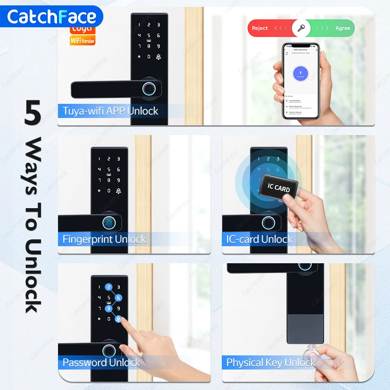 Fingerprint Door Lock TUYA WiFi App Smart Life Code Card Key Touch Screen Smart Door Lock Security Digital Electronic Lock