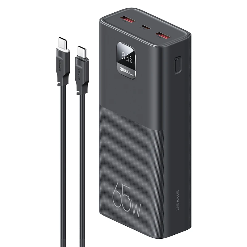 Портативный USB-банк питания USAMS типа C, аккумуляторы большой емкости 30000 мАч с зарядным кабелем для передачи данных для ноутбука, телефона