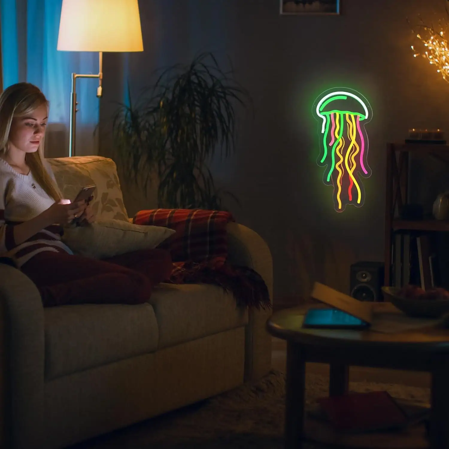 Jellyfish Neon Sign USB Dimmable LED Lights for Bedroom Aquarium Shop Bar Kids Room Home Wall Decor Gifts for Ocean Lovers