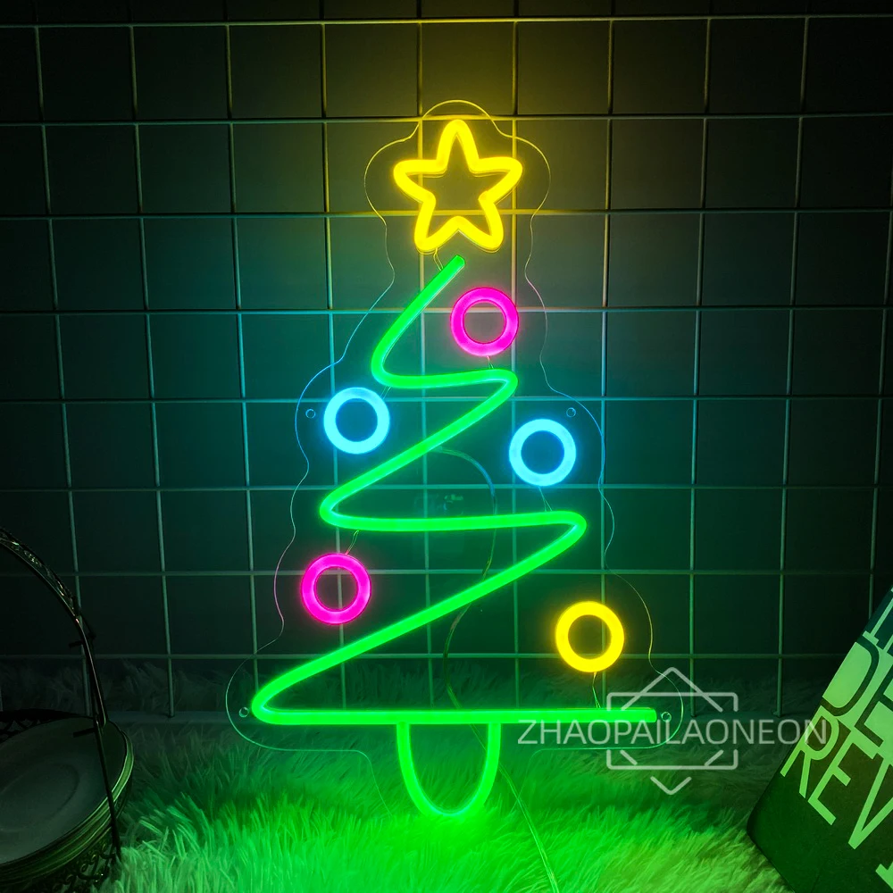 Christmas Trees Neon Sign Lighting Christmas Decor Home Room Decor Bedroom Shop Xmas Decor Happy New Year Neon Lights LED Signs