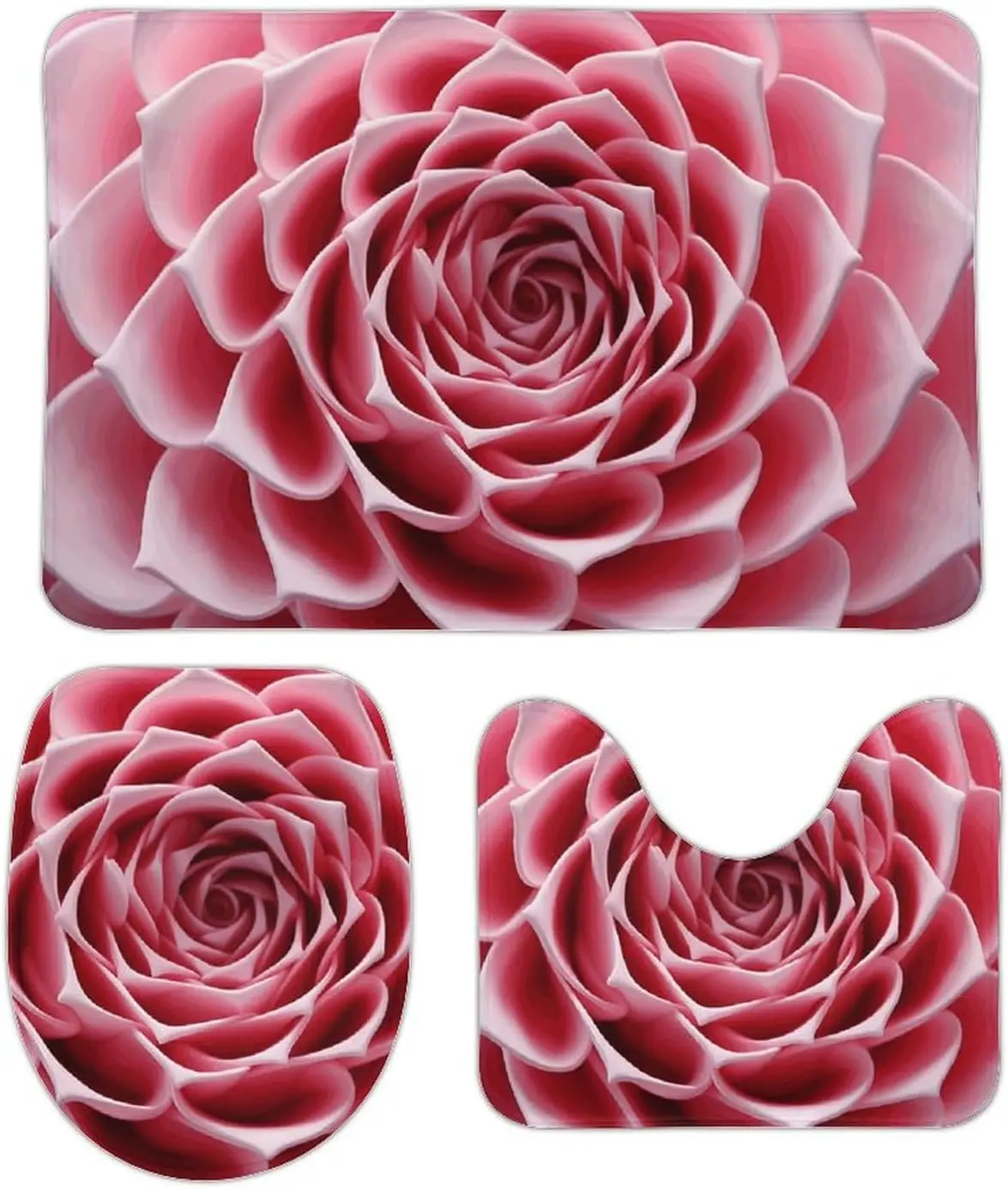 3 Piece Bath Rug Set Non Slip Absorbent Bath Mat Contour Mat with Toilet Lid Cover Close-Up of Flowers Soft Floor Mats for