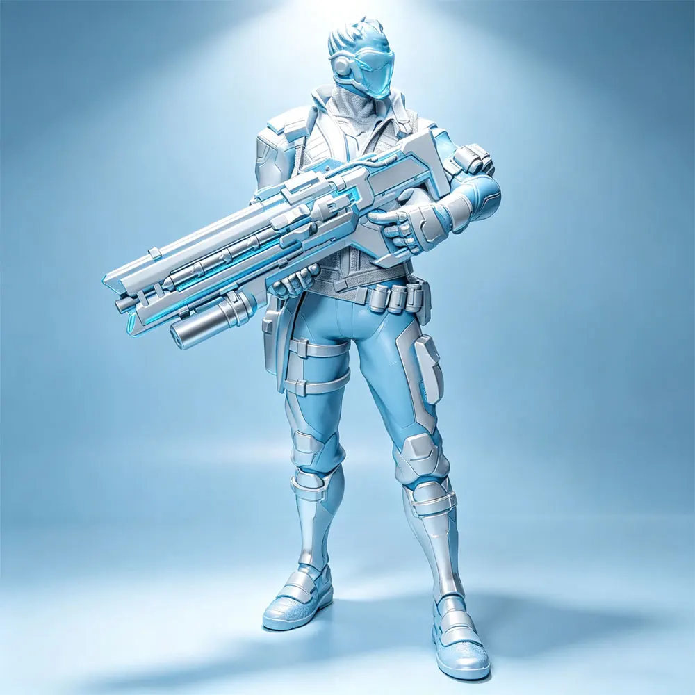 1/24 classic gun-ready stance, functional tactical combat suit design, armed soldier model, mini 3D printed statue, not colored