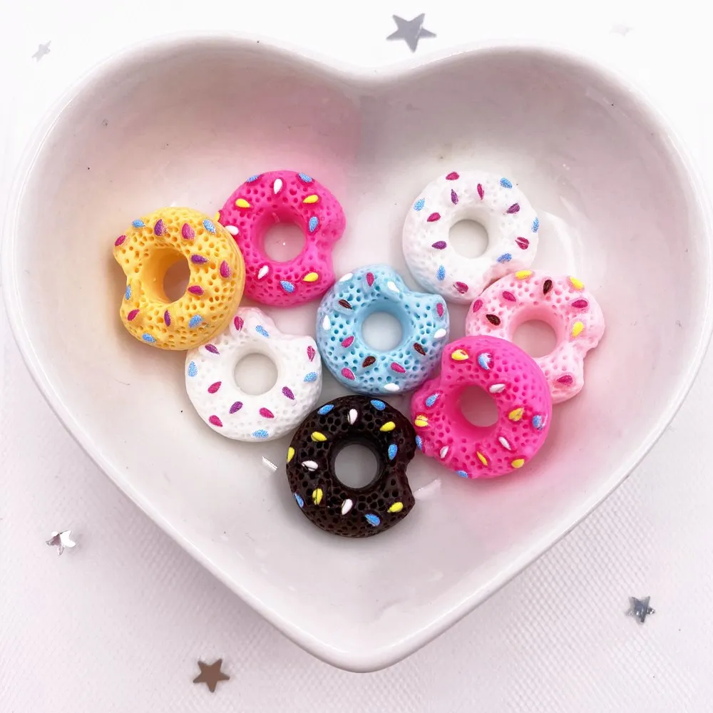 New 12pcs Colorful Simulation Sweet Doughnut Cake Figurine Flatback Stone DIY Wedding Scrapbook Accessories Craft H01