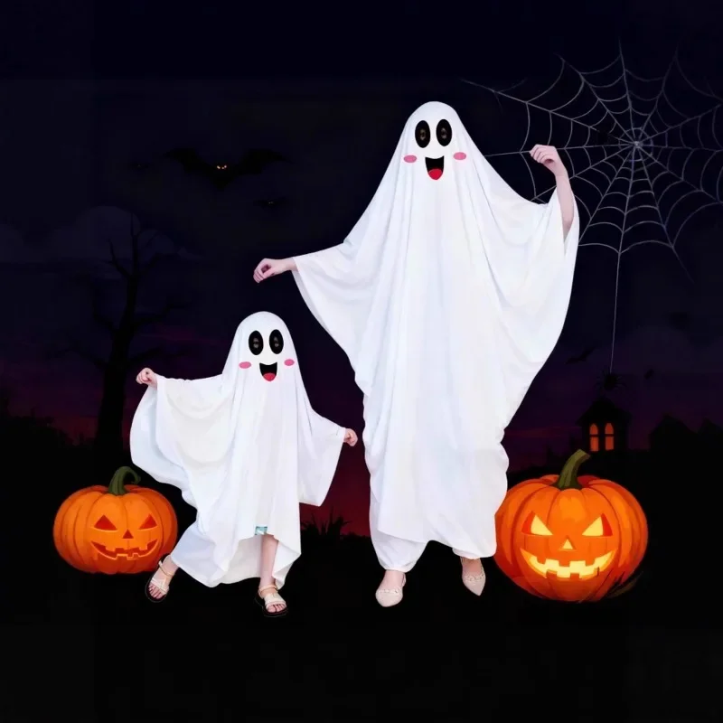 Disfraz de Halloween, maquillaje para fiestas, capa para adultos y niños, disfraz de fantasma, atuendo de cosplay con estampado gráfico, capa blanca con motivos expresivos, unisex, ligera.