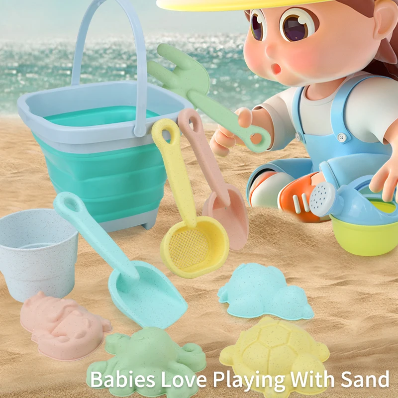 Beach Sand Play Water Set para crianças, balde dobrável, brinquedos de verão para crianças, jogo ao ar livre, acessórios de sandbox para crianças, cor aleatória