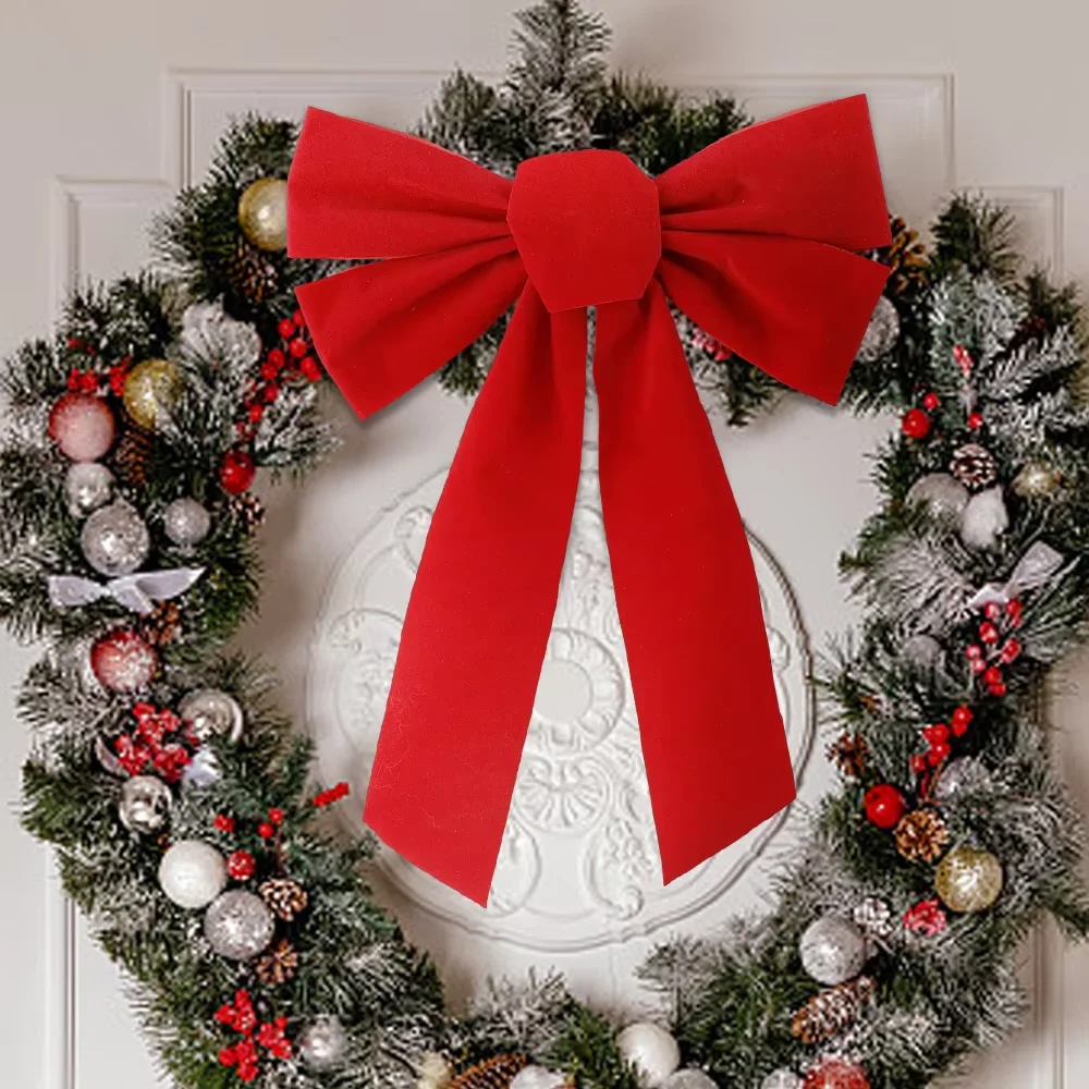 

DIY Christmas Front Door Decor Hanging Bow Wedding Traditional Ready Made Door Bow New Year Decor Xmas Large Red Organza Bow